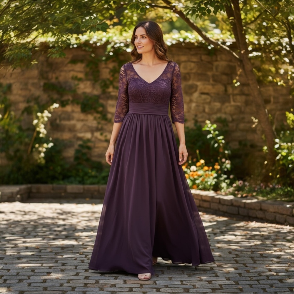 JJs House Deep Purple Plum Maxi Dress Mother of the Bride dress 14